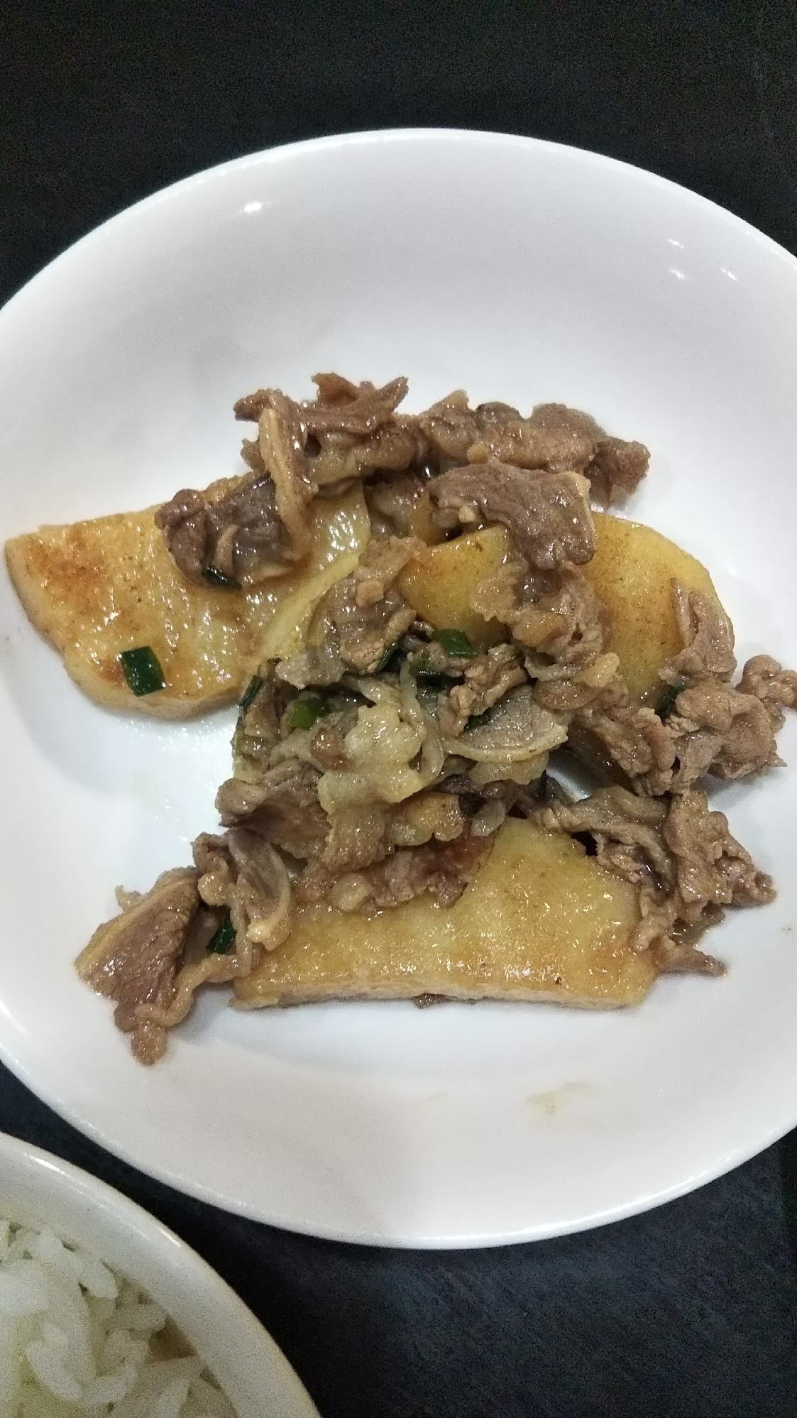 長いもと牛肉の醤油炒め