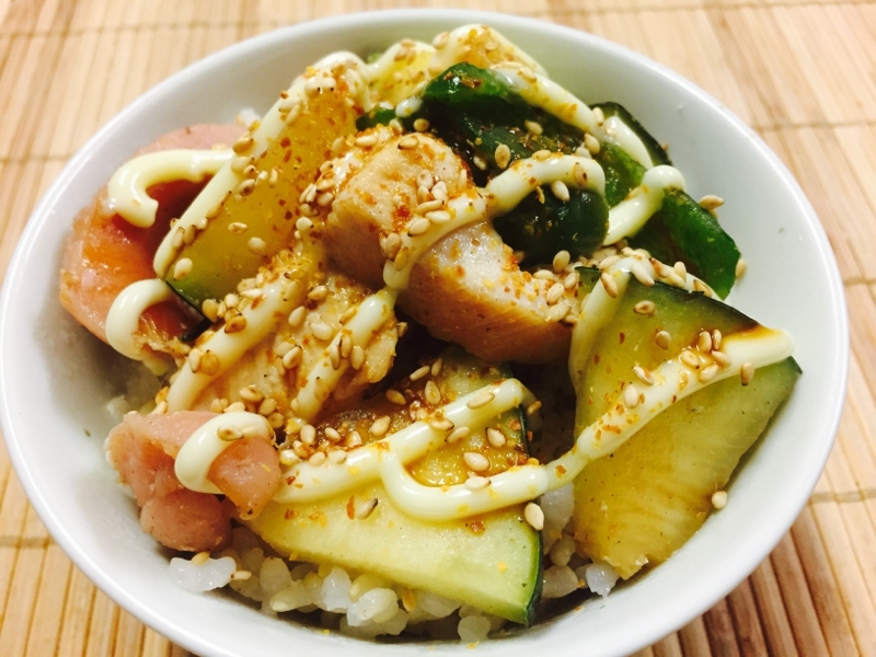 リメイク！マヨがけチキン野菜炒めのせ丼