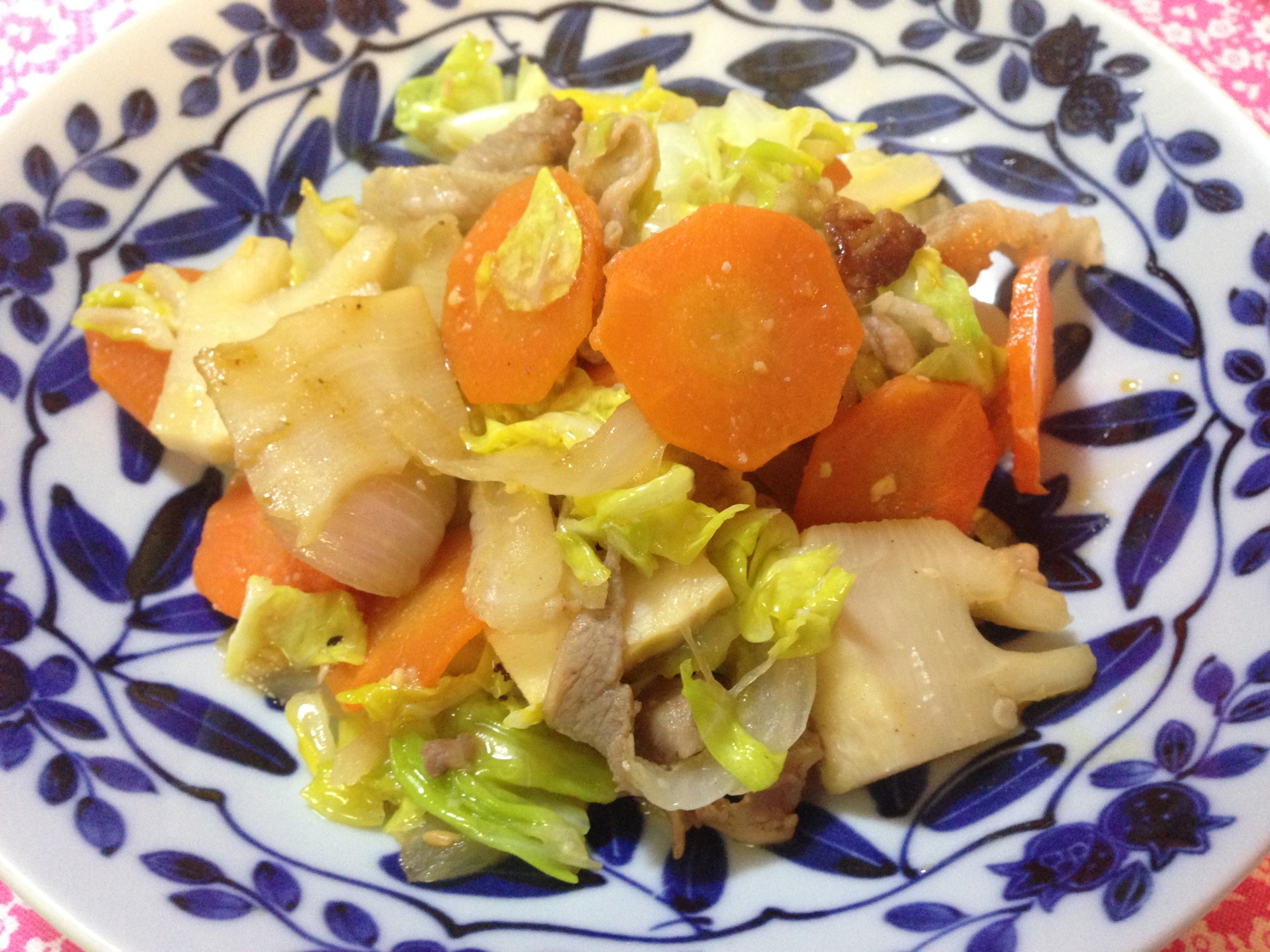 筍・キャベツ・豚コマの味噌生姜炒め