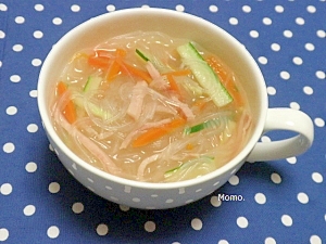 きゅうりハムの春雨スープ