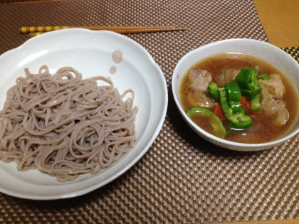 お野菜プラスでつけそば風に！お肉たっぷりでおいしかったです(^^)