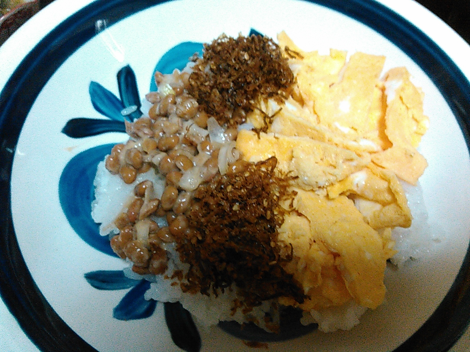 ネギ納豆&甘卵と鰹ふりかけ丼