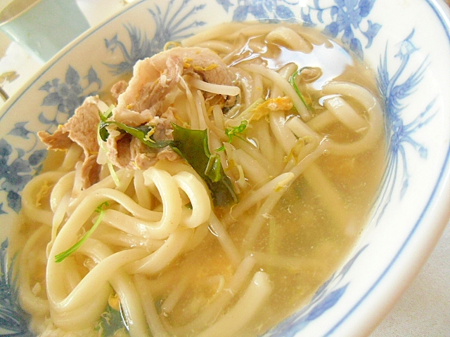 豚肉と水菜の卵とじうどん