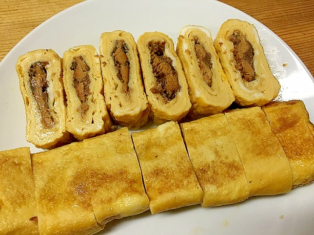 さんまの蒲焼缶で、う巻き風玉子焼き