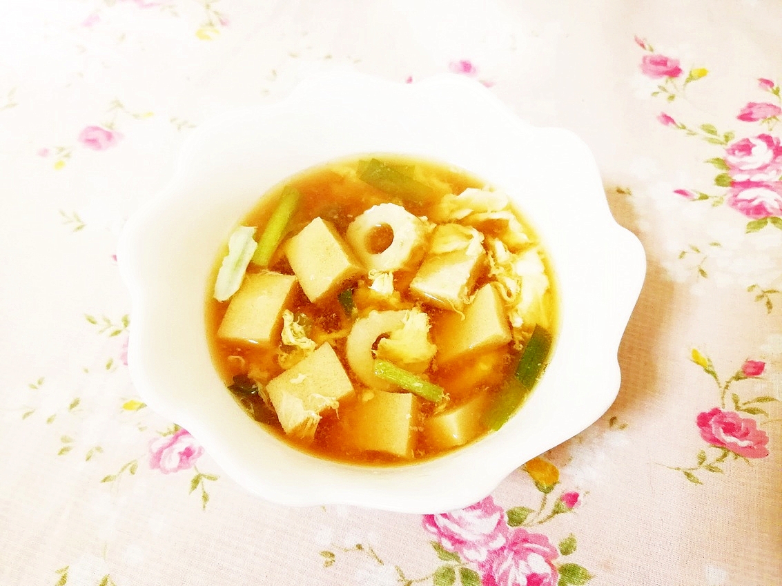 ニラ風味♪高野豆腐と竹輪のかきたまスープ