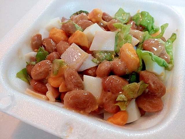 ゆで卵とサラダチキンとサニーレタスの納豆 レシピ 作り方 By ぷ みぃまま 楽天レシピ