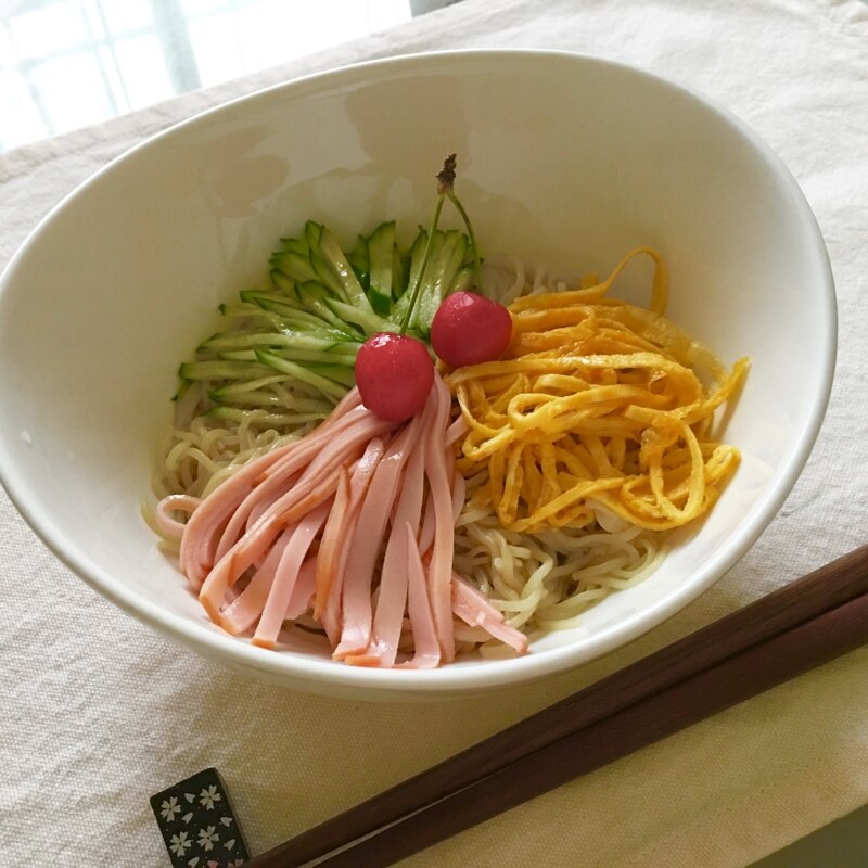 さくらんぼが可愛いハム胡瓜たまごの冷やし中華 レシピ 作り方 By Kuuuma 楽天レシピ