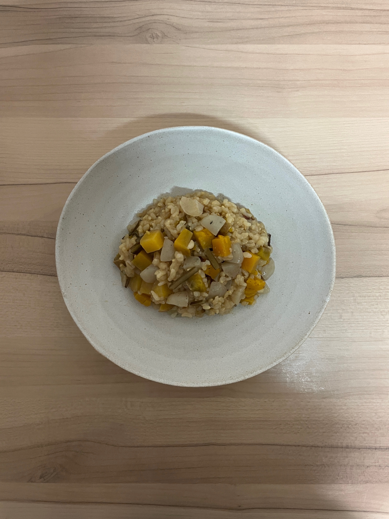 安納芋と南瓜の小玉蒟蒻バルサミコ酢根昆布もち麦ご飯