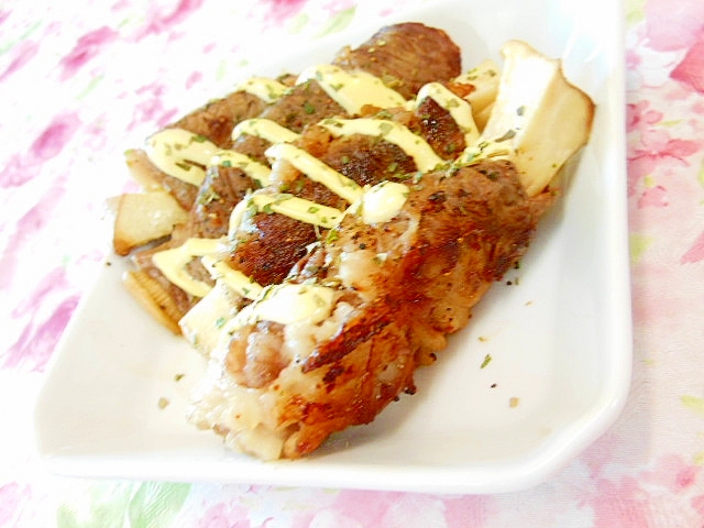 バジル香る❤エリンギと林檎の牛肉スパイス巻き❤