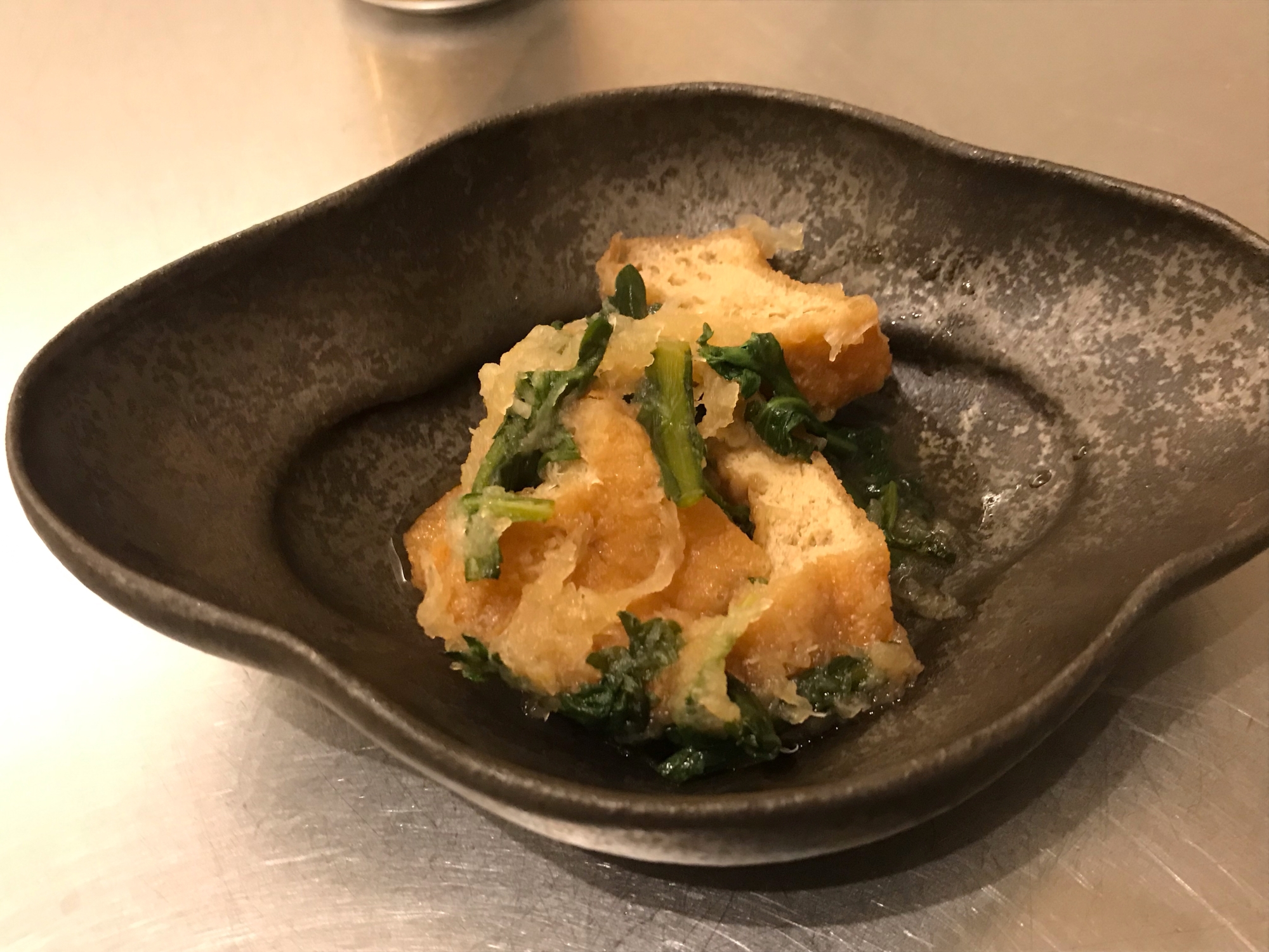 油揚げと春菊のみぞれ煮!寒い日に!