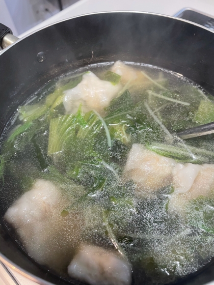 もやしワンタン青梗菜の中華スープ