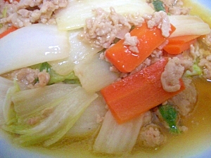白菜とひき肉の中華スープ炒め