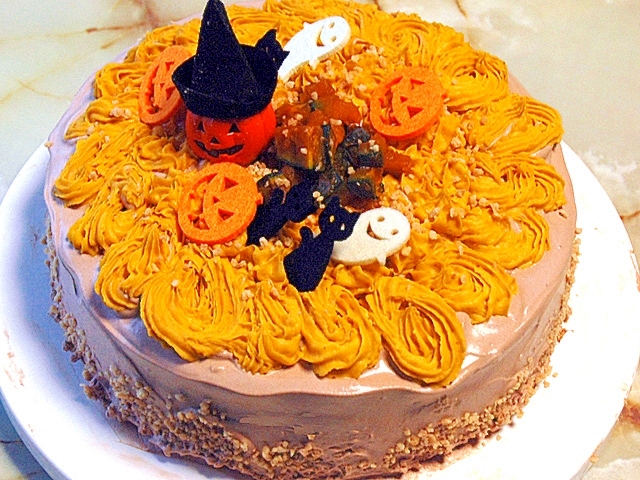 ハロウィンに！南瓜のシフォン風デコスポンジケーキ♪