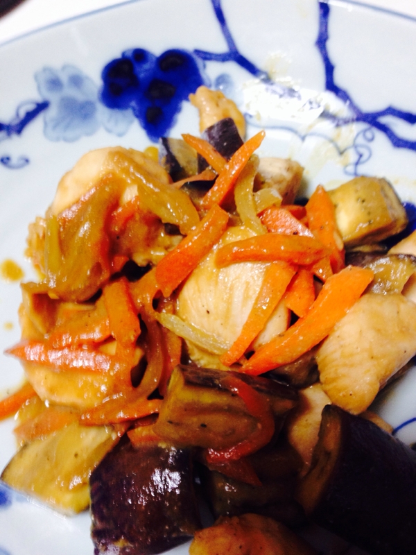 茄子と鶏ももの野菜味噌炒め