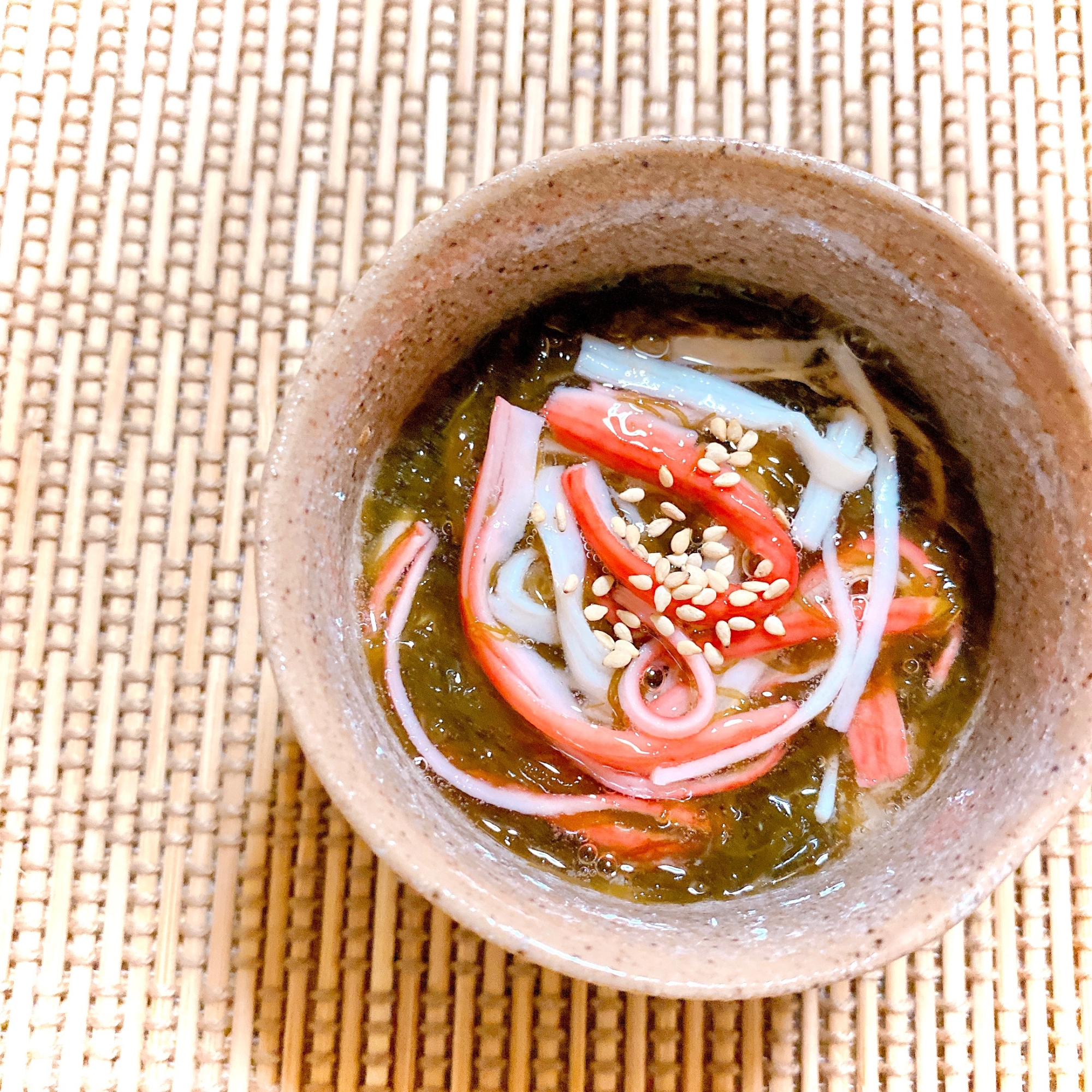 包丁要らず★もずくとカニカマの酢の物