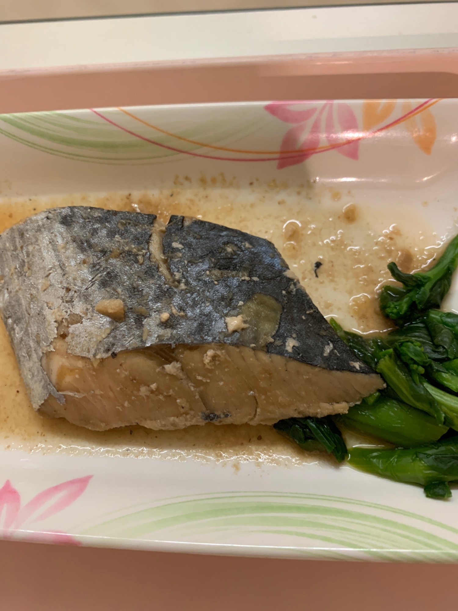 さわらの味噌煮、小松菜添え