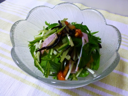 野菜とひじき、ハムのなめこの醤油漬け和え