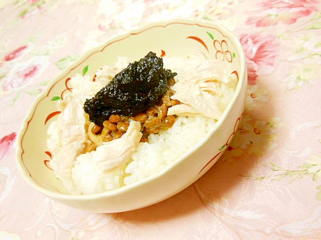 ❤海苔の佃煮と鶏ささみと紫蘇納豆の丼❤