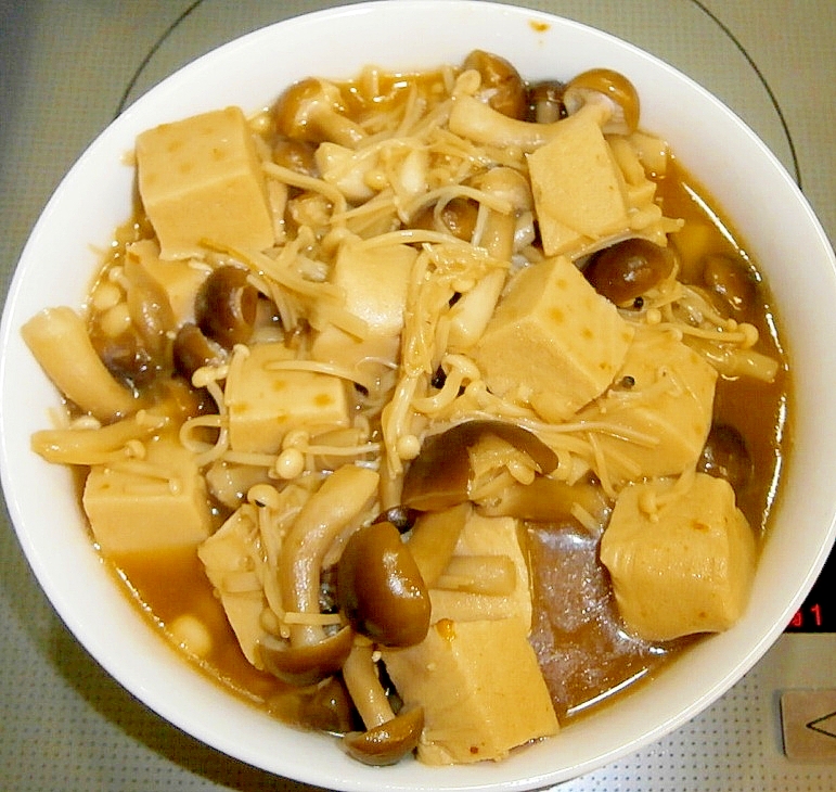 高野豆腐とキノコの煮物　すき焼きのたれで