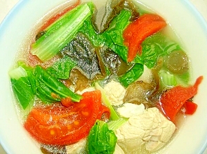 胡麻風トマト、豆腐スープ