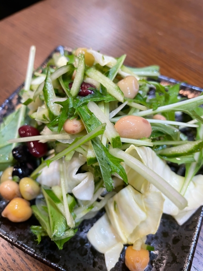 【亜麻仁油使用】水菜と蒸し大豆のさっぱりサラダ