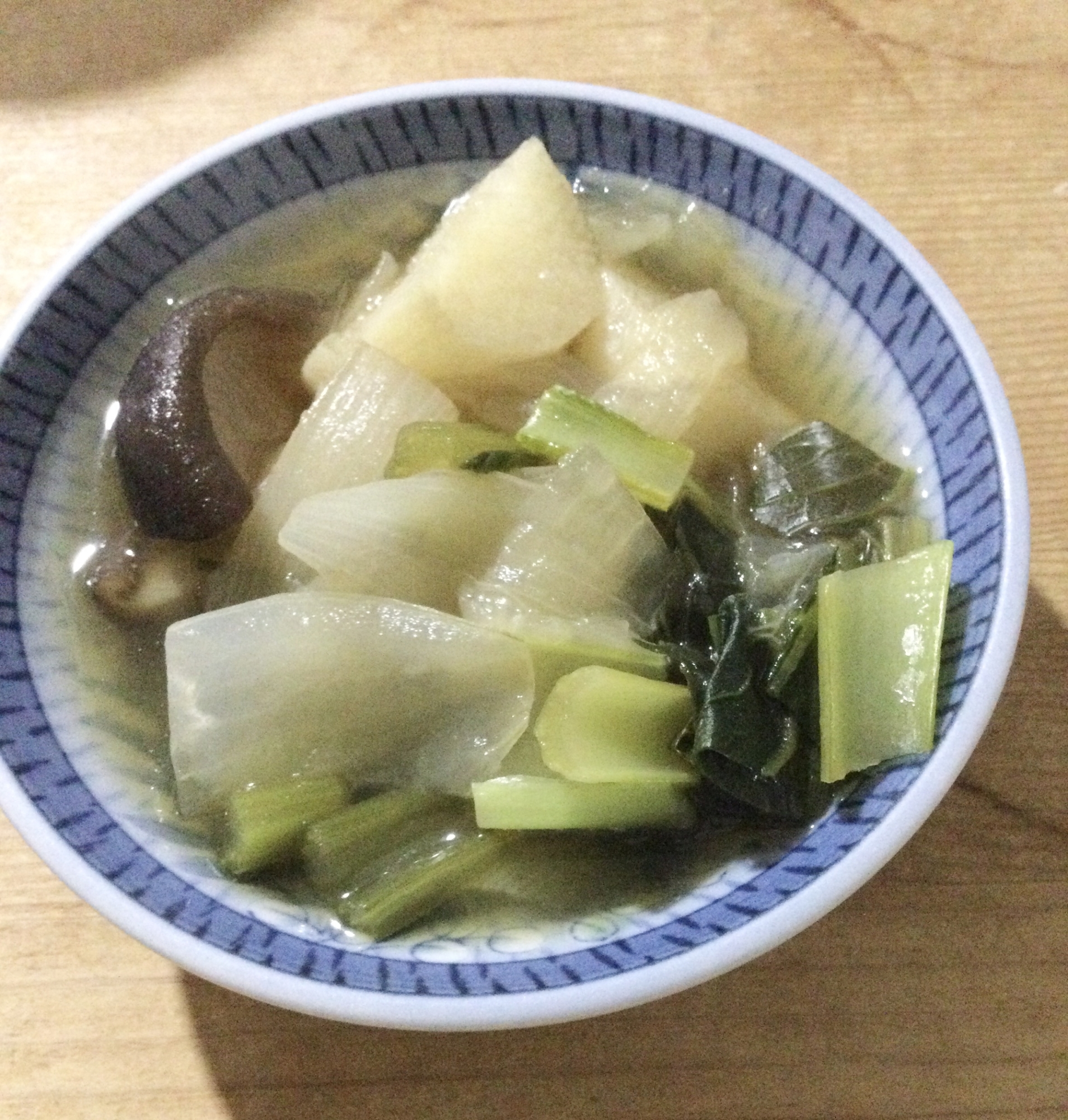 小松菜長芋玉ねぎ椎茸の煮物♪