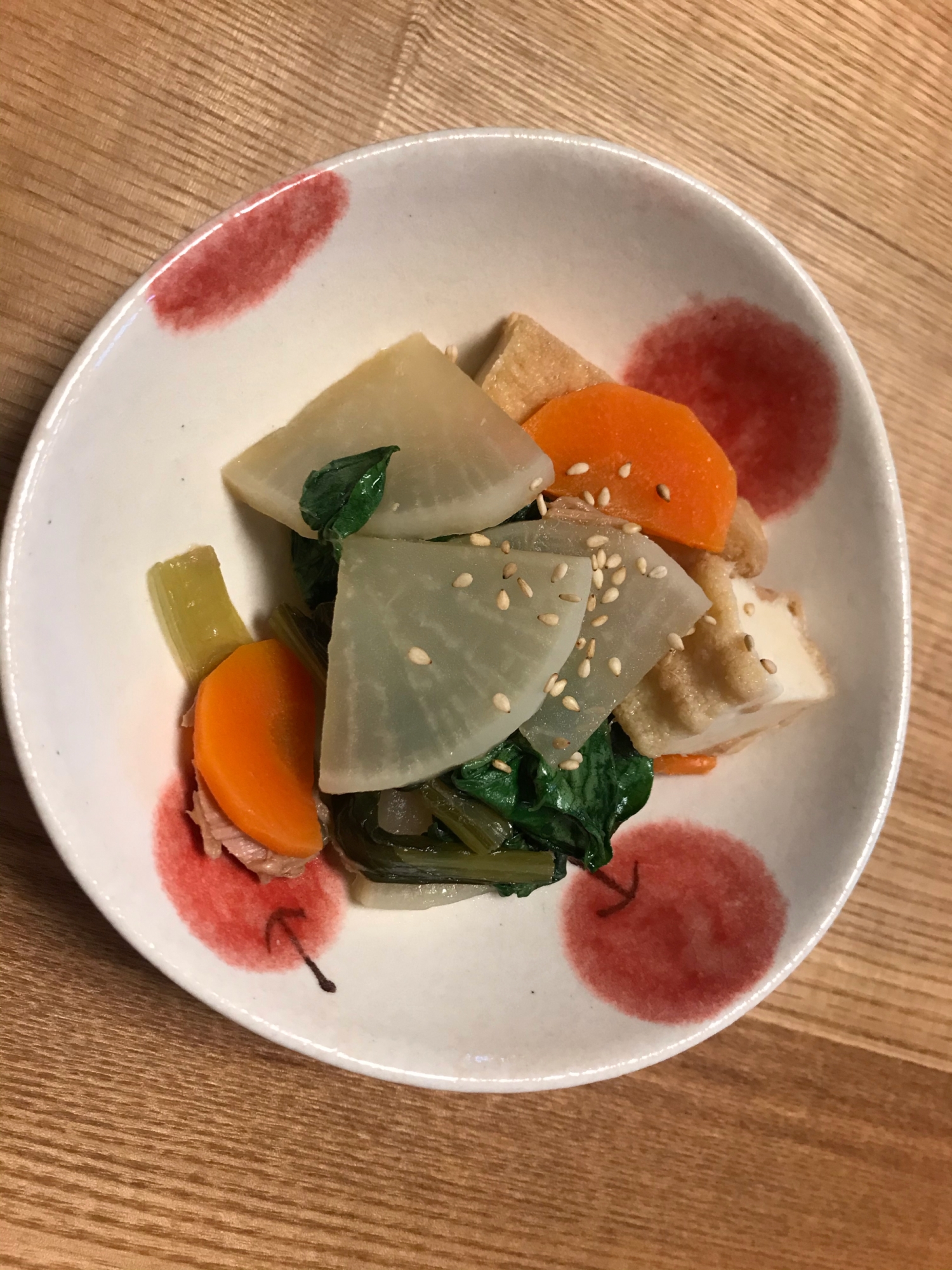 栄養満点!揚げと小松菜と大根人参のツナ和風煮物