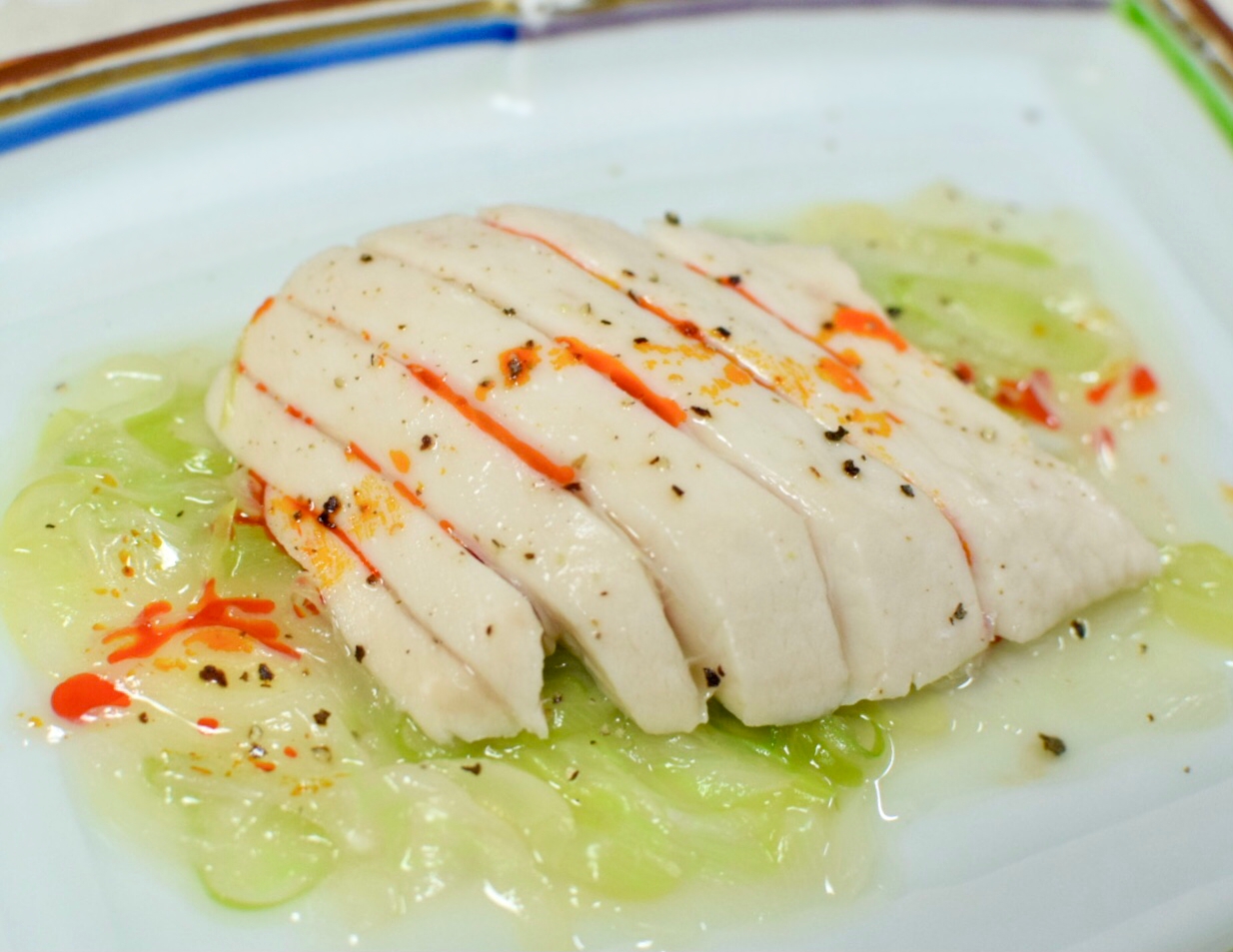 電子レンジで簡単！カジキとネギの酒蒸し ラー油がけ