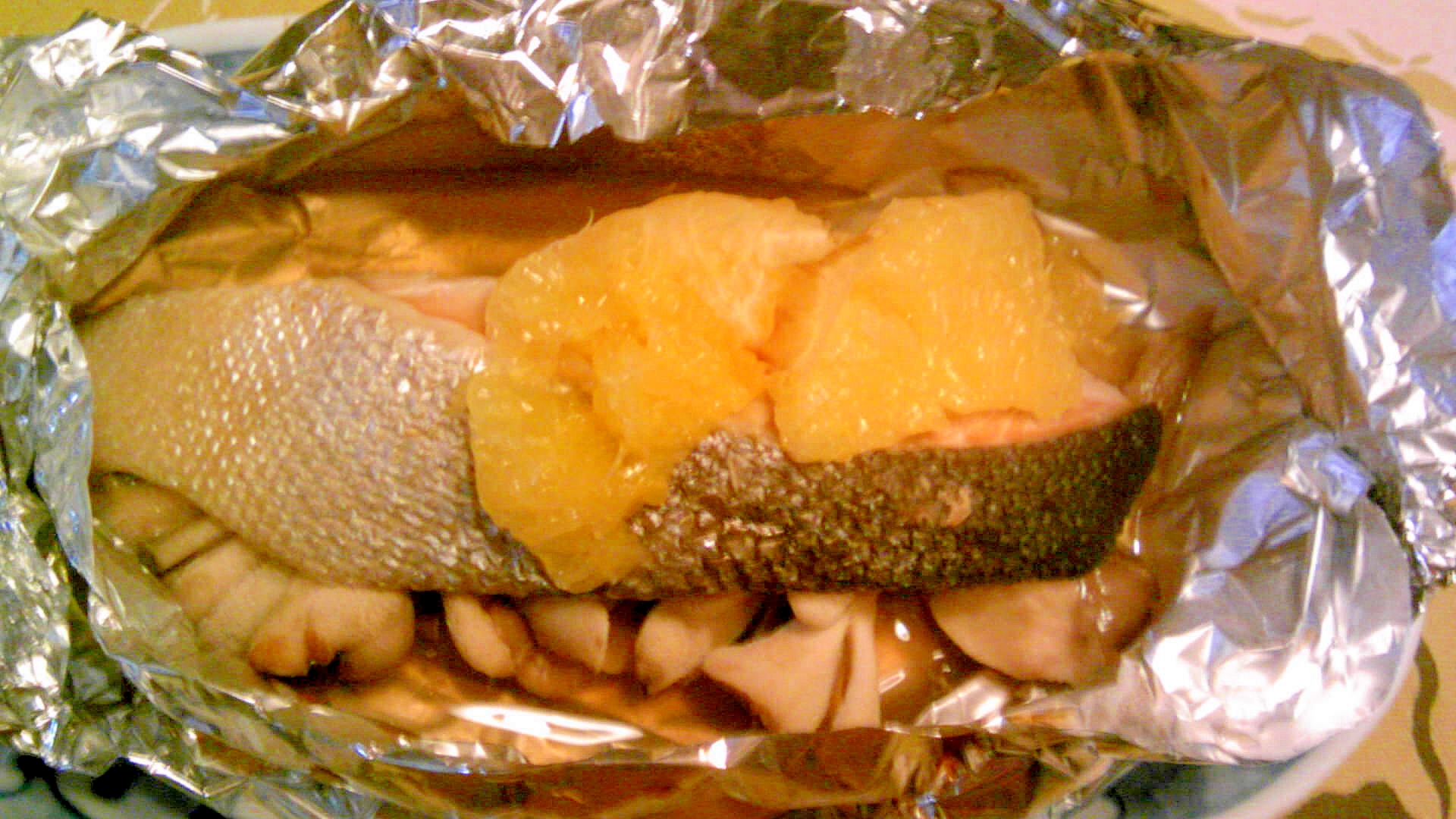鮭のホイル焼き、柑橘風味