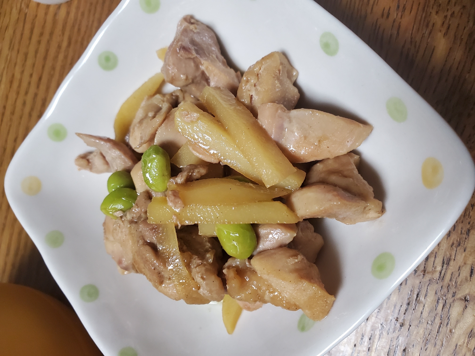 鶏もも肉とじゃがいもと枝豆のポン酢煮