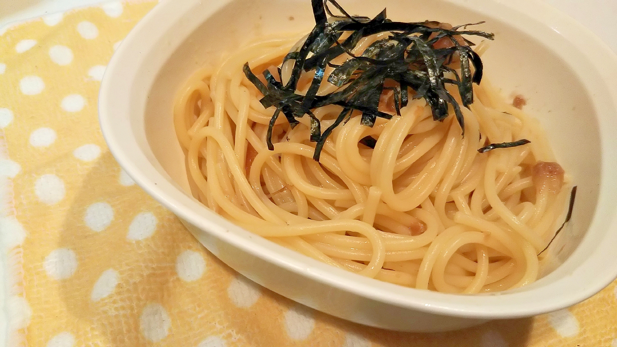 さっぱり！梅とおかかの和風パスタ☆気軽にひとり分♪