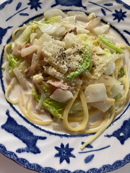 白菜とベーコンのクリームパスタ