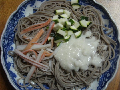 ❤胡瓜とカニかまとオクラのぶっかけ蕎麦❤