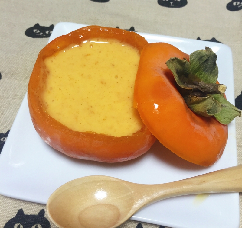 柿と豆乳のとろ〜りなめらかプリン♡