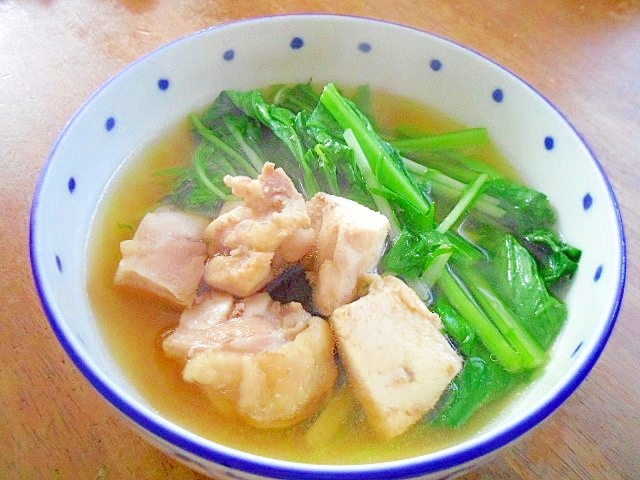 小松菜と水菜と鶏肉で　簡単鍋