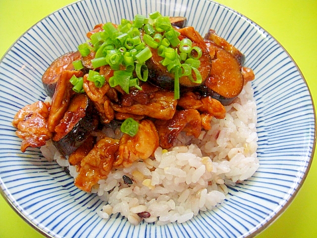 ケチャップ＆オイスターで♪茄子と豚肉の雑穀丼