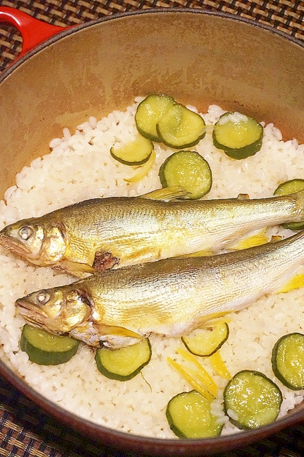 鮎と胡瓜、レモンの土鍋ご飯