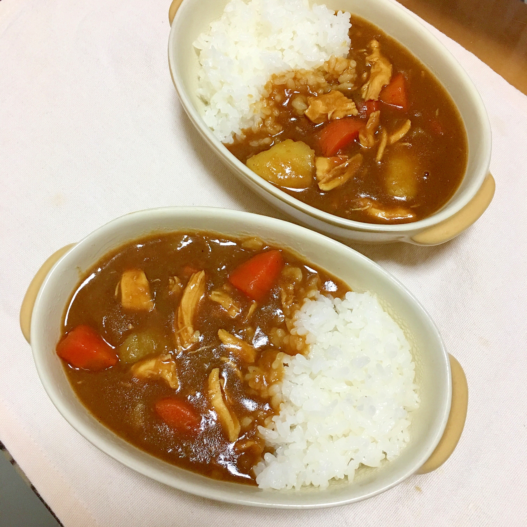 圧力鍋で♪ほぐしささみの人参じゃが芋玉ねぎカレー♡