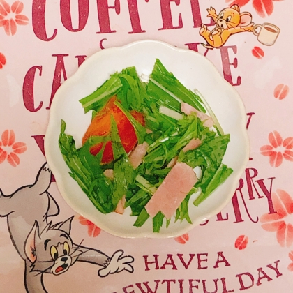 切って和えるだけ♡水菜とハムのマヨポンサラダ
