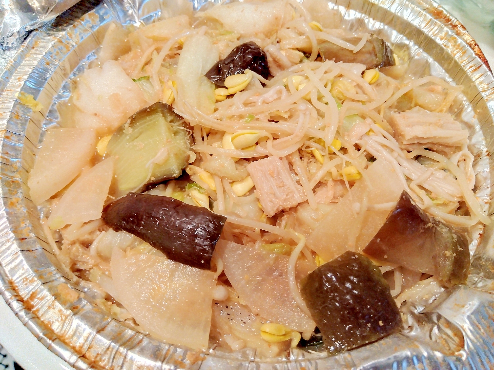 豆もやし白菜ナスえのき鍋