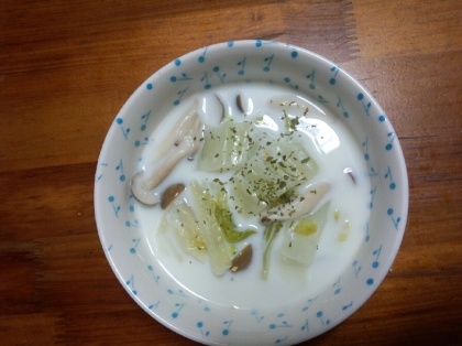 エリンギと白菜の牛乳スープ