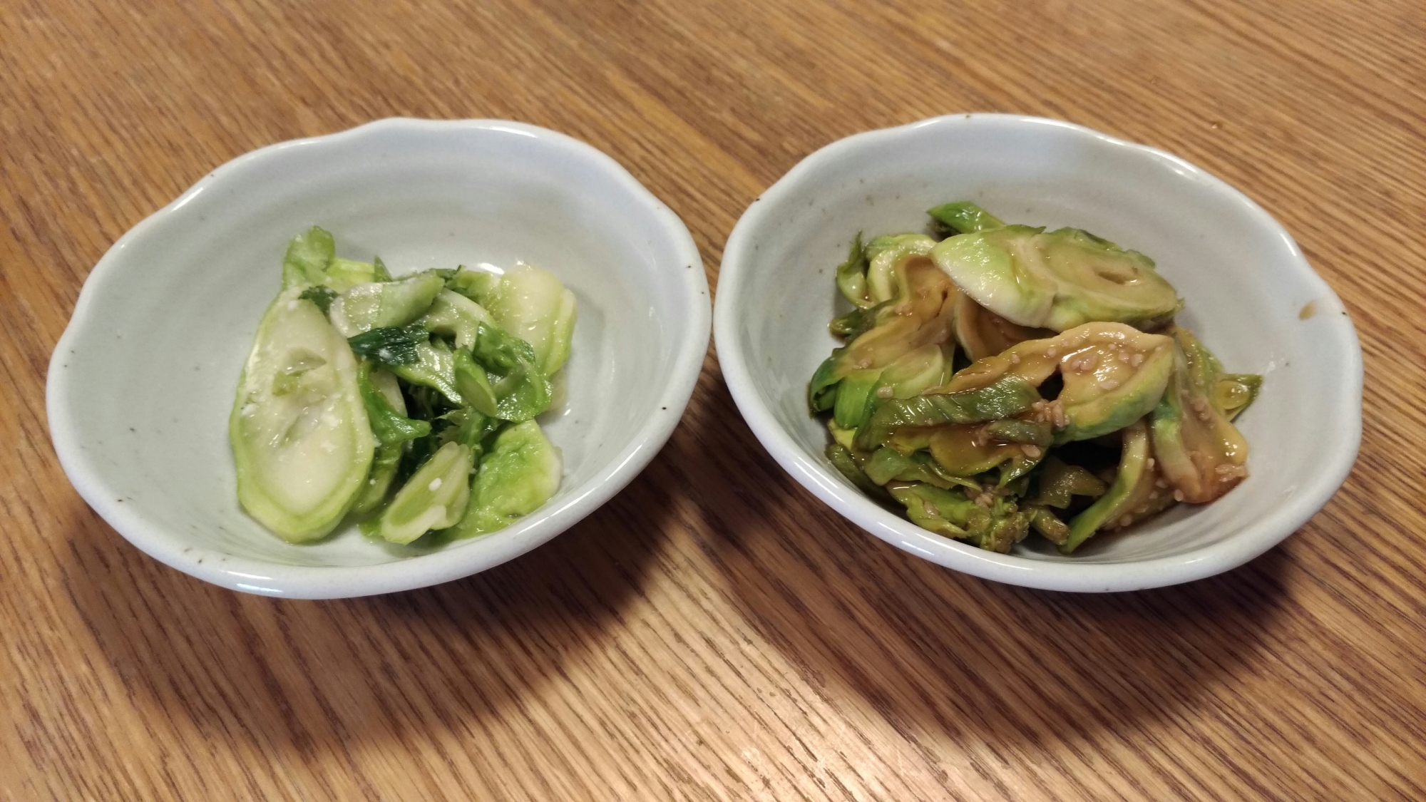 つぼみっこの塩こうじ漬け・もろみ醤油漬けの食べ比べ
