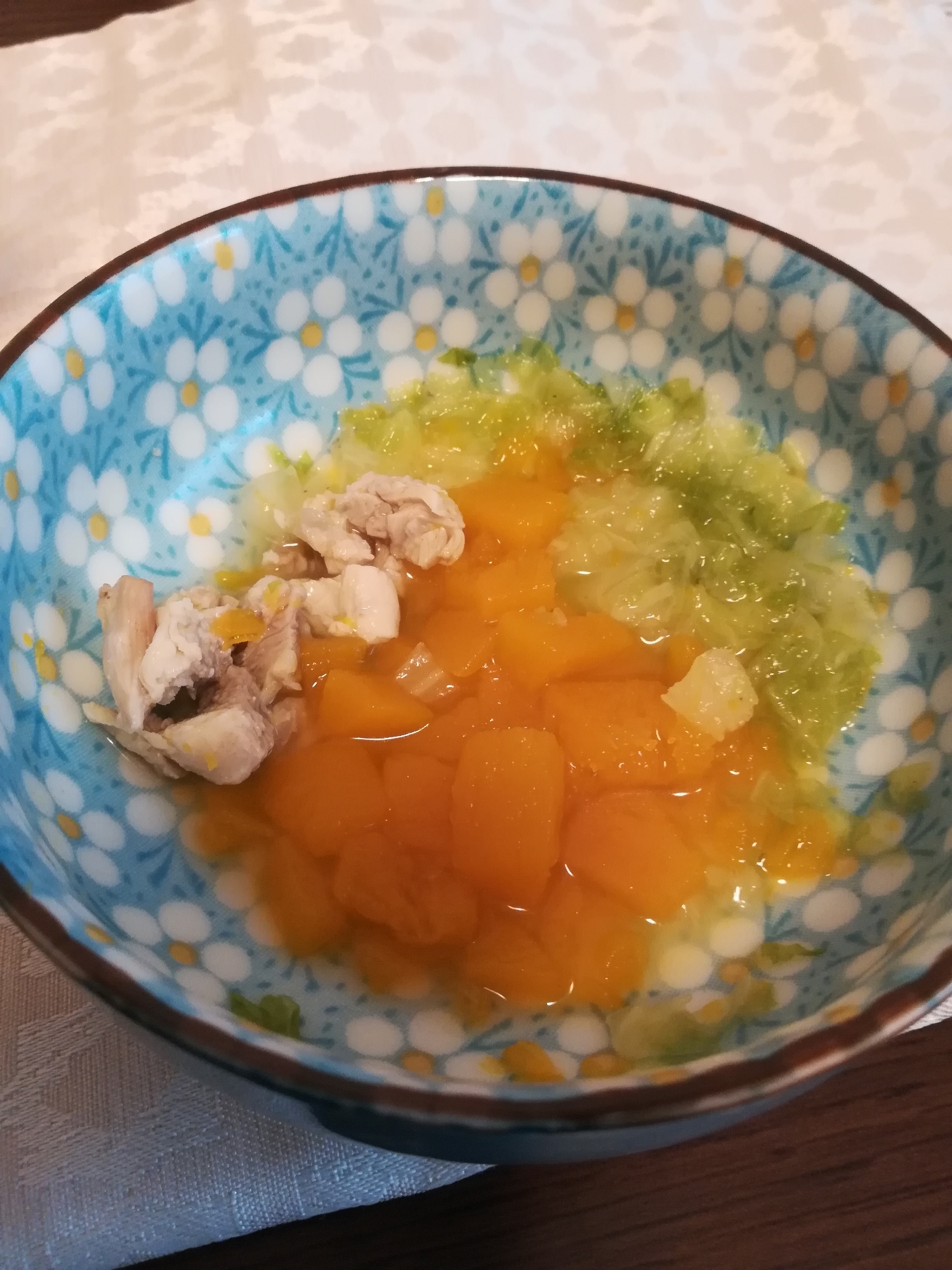 離乳食中期 鳥もも肉と白菜かぼちゃの煮物 レシピ 作り方 By もん1223 楽天レシピ