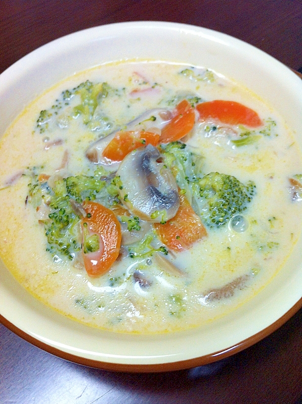 キノコとブロッコリーの豆乳スープ