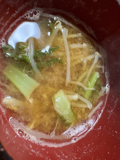 もやしと大根の葉のお味噌汁