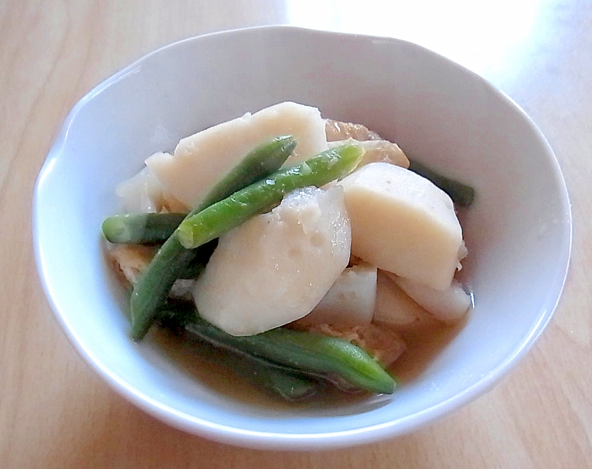 里いもとこんにゃく、油揚げの醤油麹煮