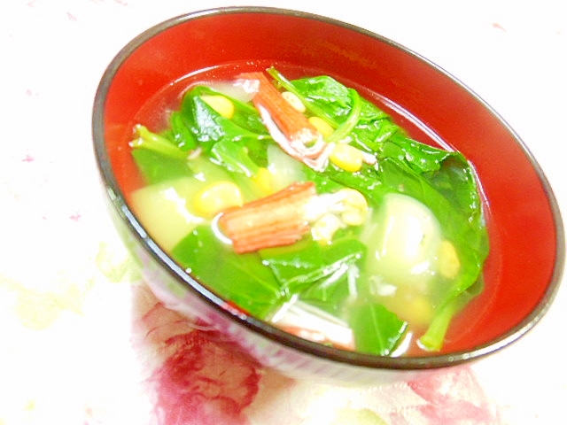 ウェイパーｄｅ❤ほうれん草と青梗菜とコーンのスープ