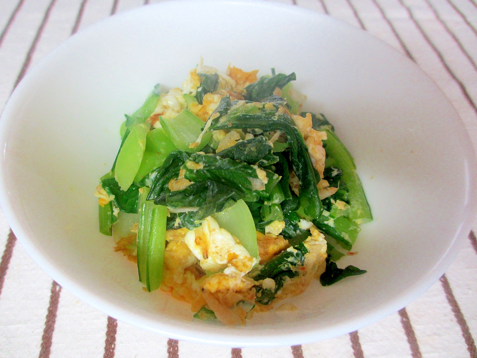 小松菜、干し海老の卵炒め
