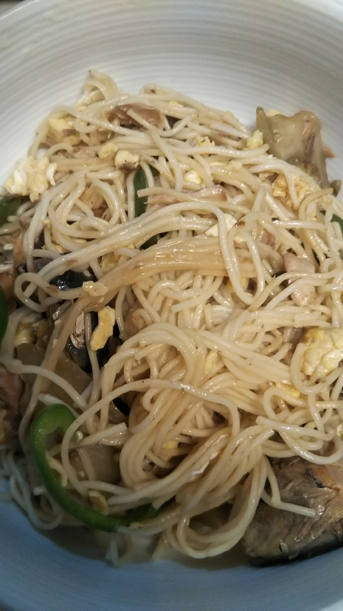 ピーマンとナスの素麺チャンプルー