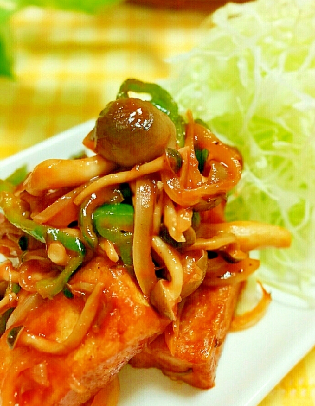 ご飯のおかず♪厚揚げと野菜のケチャップ炒め